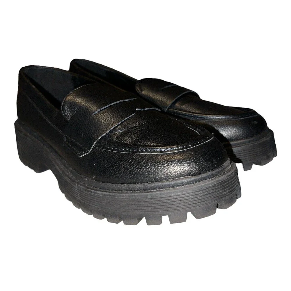 Sincerely Jules Slip On Platform Black Oxford Loafer Shoes Women Size 10M Rocker